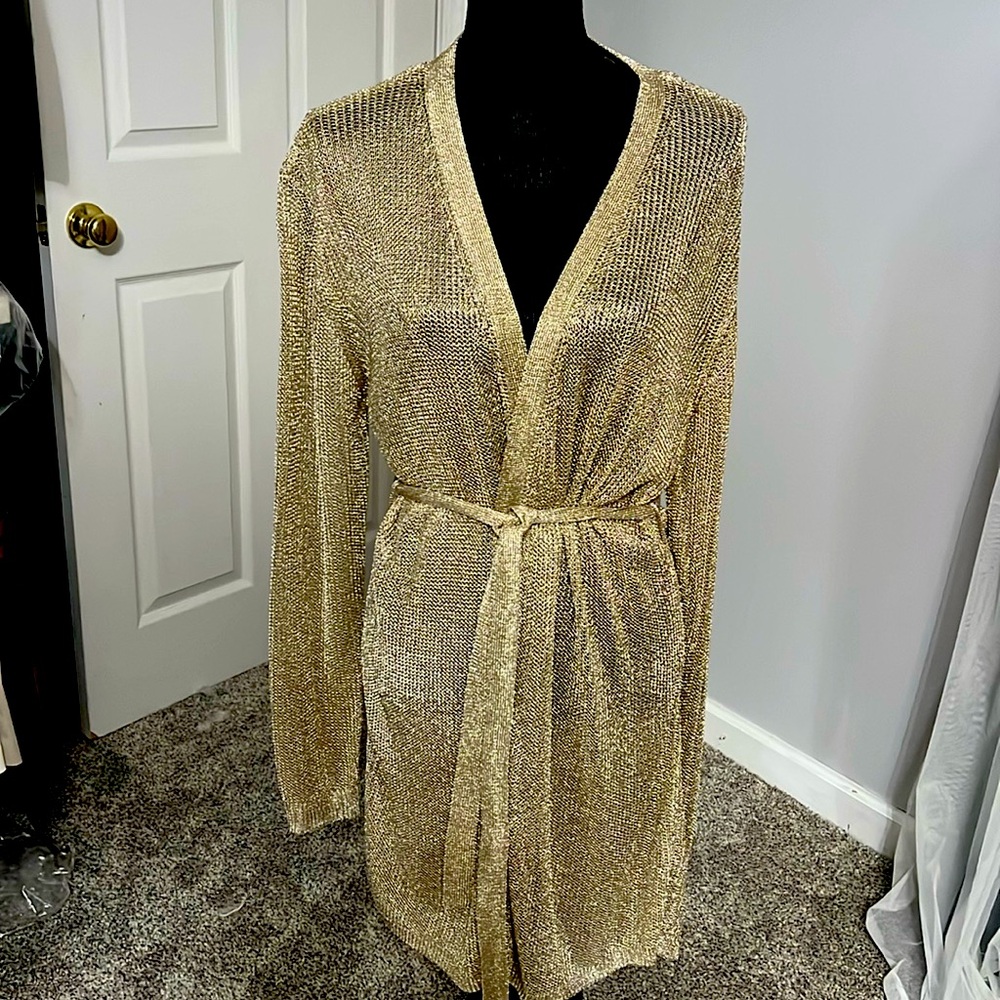 Shiny gold wrap dress by Lioness